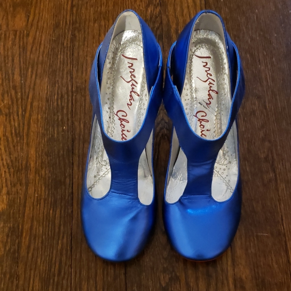 Irregular Choice Electric Blue Satin T-Strap Heels